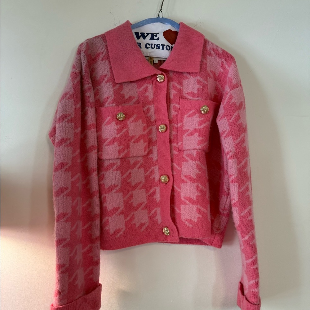 Pink Houndstooth Women's Jacket - Picture 7 of 12